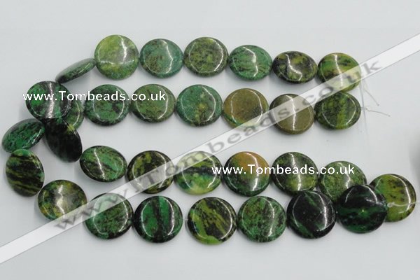 CTP09 15.5 inches 25mm flat round yellow green pine gemstone beads