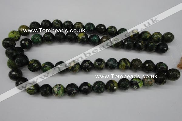 CTP215 15.5 inches 14mm faceted round yellow pine turquoise beads