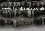 CTR103 15.5 inches 8*20mm faceted teardrop green silver line jasper beads