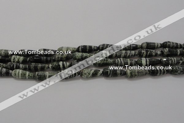 CTR103 15.5 inches 8*20mm faceted teardrop green silver line jasper beads