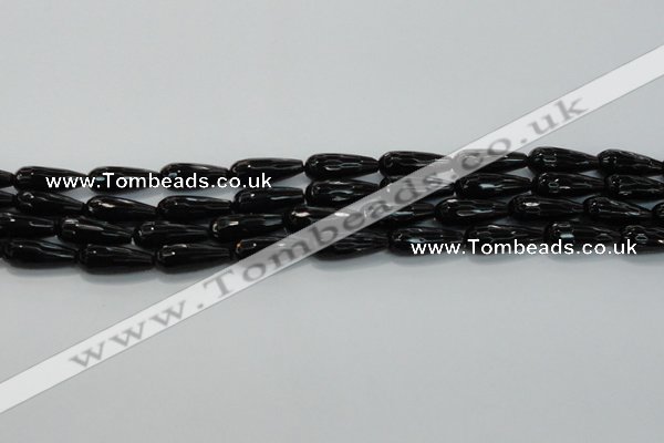 CTR109 15.5 inches 8*20mm faceted teardrop black agate beads