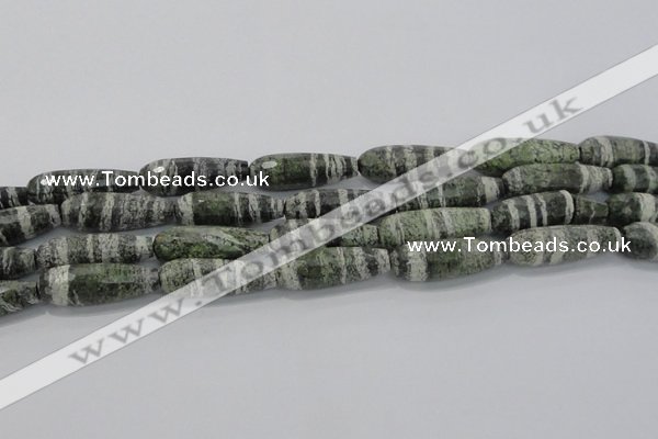 CTR140 15.5 inches 10*30mm faceted teardrop green silver line jasper beads