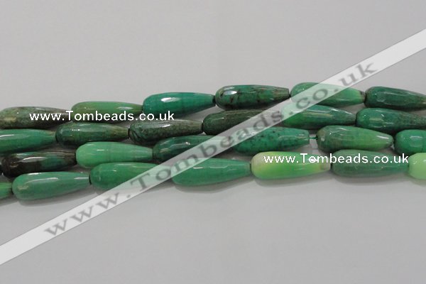 CTR144 15.5 inches 10*30mm faceted teardrop grass agate beads