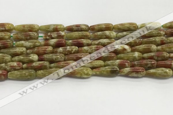 CTR152 15.5 inches 6*16mm teardrop green dragon serpentine jasper beads