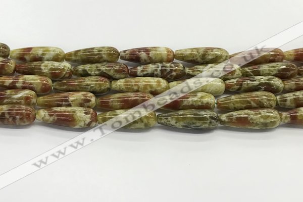 CTR153 15.5 inches 10*30mm teardrop green dragon serpentine jasper beads