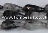 CTR302 15.5 inches 12*25mm faceted teardrop black rutilated quartz beads