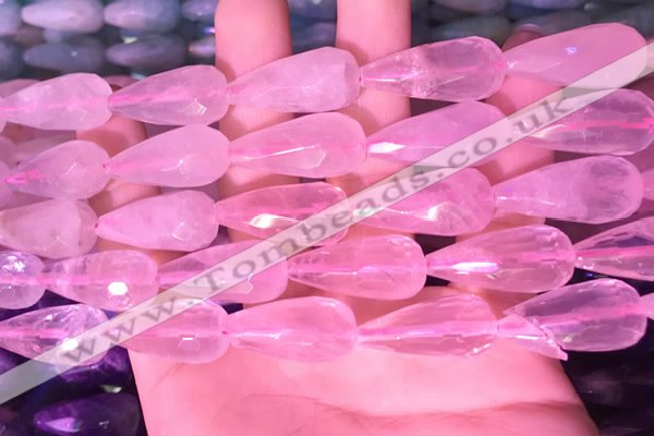 CTR305 15.5 inches 10*25mm faceted teardrop rose quartz beads