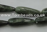 CTR35 15.5 inches 10*30mm faceted teardrop green hair stone beads