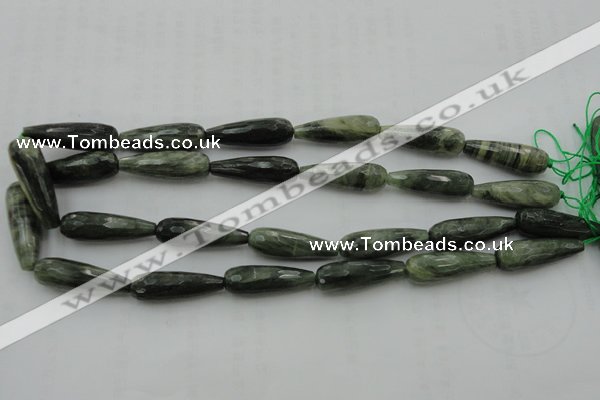 CTR35 15.5 inches 10*30mm faceted teardrop green hair stone beads