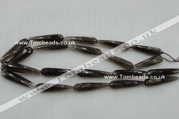 CTR42 15.5 inches 10*40mm faceted teardrop smoky quartz beads