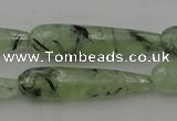 CTR43 15.5 inches 10*40mm faceted teardrop green rutilated quartz beads