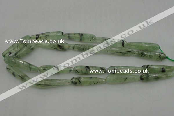 CTR43 15.5 inches 10*40mm faceted teardrop green rutilated quartz beads