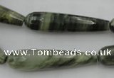 CTR49 15.5 inches 10*40mm faceted teardrop green hair stone beads