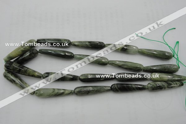 CTR49 15.5 inches 10*40mm faceted teardrop green hair stone beads