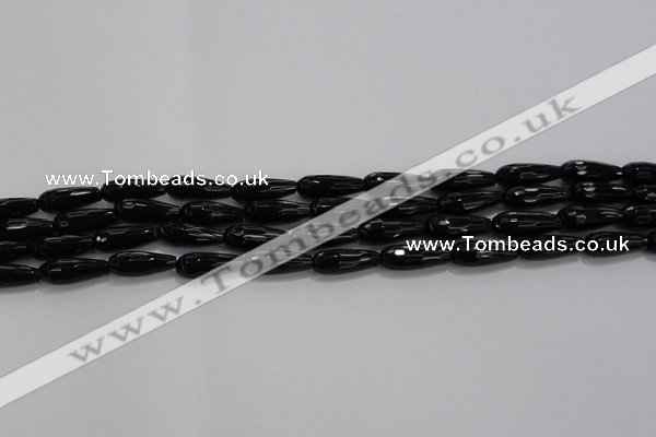 CTR82 15.5 inches 6*16mm faceted teardrop black agate beads