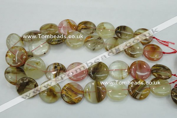 CTS50 15.5 inches 25mm flat round tigerskin glass beads wholesale