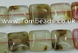 CTS52 15.5 inches 15*15mm square tigerskin glass beads wholesale