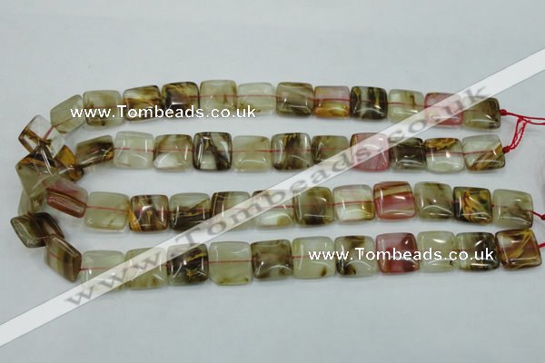 CTS52 15.5 inches 15*15mm square tigerskin glass beads wholesale