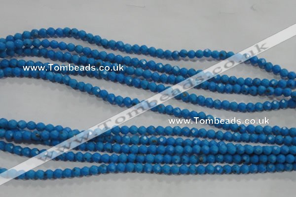CTU1630 15.5 inches 4mm faceted round synthetic turquoise beads