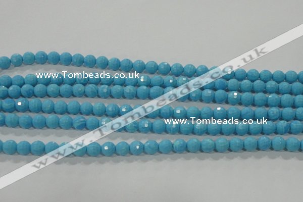 CTU2590 15.5 inches 4mm faceted round synthetic turquoise beads