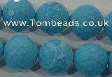 CTU2596 15.5 inches 16mm faceted round synthetic turquoise beads