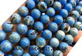 CTU3150 15 inches 12mm round gold vein howlite turquoise beads