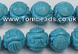 CTU883 15.5 inches 15mm carved round dyed turquoise beads