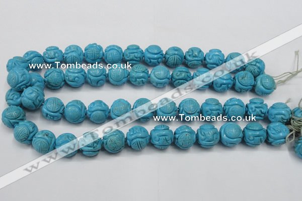 CTU883 15.5 inches 15mm carved round dyed turquoise beads