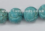 CTU884 15.5 inches 18mm carved round dyed turquoise beads