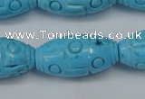 CTU885 15.5 inches 15*30mm carved rice dyed turquoise beads