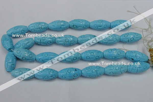 CTU885 15.5 inches 15*30mm carved rice dyed turquoise beads