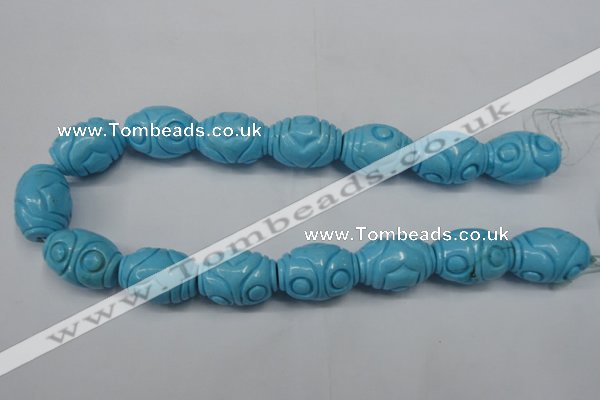 CTU886 15.5 inches 20*26mm carved rice dyed turquoise beads