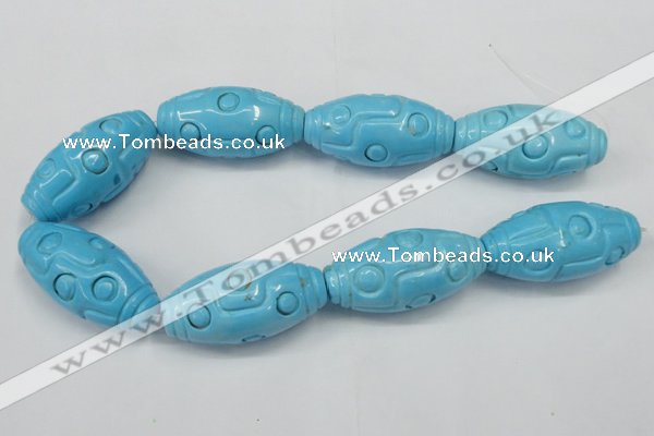 CTU887 15.5 inches 25*50mm carved rice dyed turquoise beads