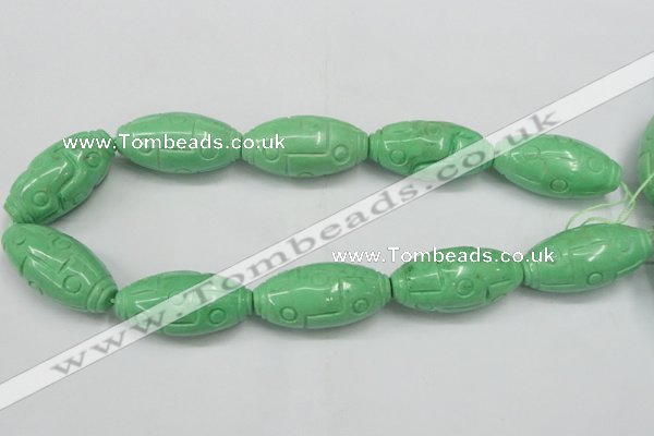 CTU889 15.5 inches 20*40mm carved rice dyed turquoise beads