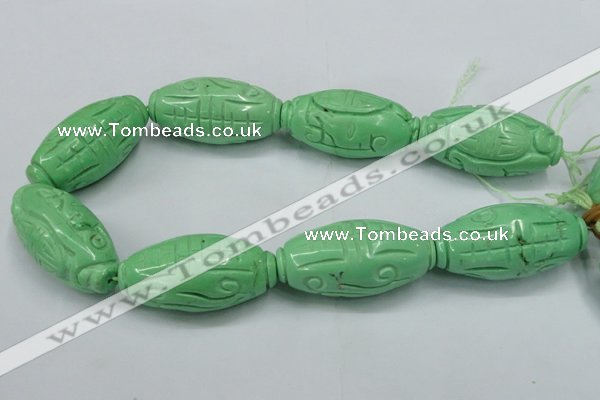 CTU890 15.5 inches 25*50mm carved rice dyed turquoise beads