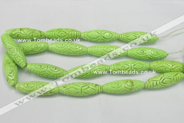 CTU892 15.5 inches 15*45mm carved rice dyed turquoise beads