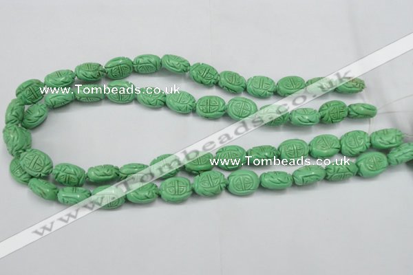 CTU896 15.5 inches 12*15mm carved oval dyed turquoise beads