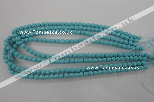 CTU910 15.5 inches 4mm faceted round synthetic turquoise beads