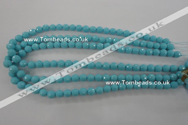 CTU912 15.5 inches 8mm faceted round synthetic turquoise beads