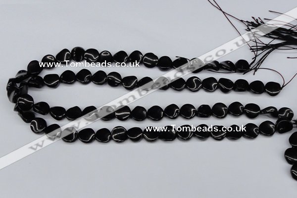 CTW03 15.5 inches 12mm twisted coin black agate beads wholesale