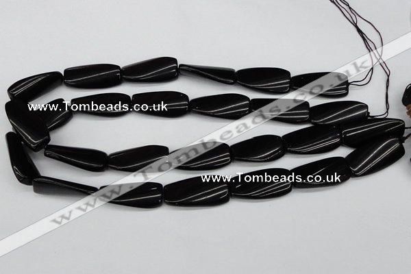 CTW108 15.5 inches 15*30mm twisted rectangle black agate beads