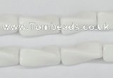 CTW127 15.5 inches 9*20mm twisted trihedron white agate beads