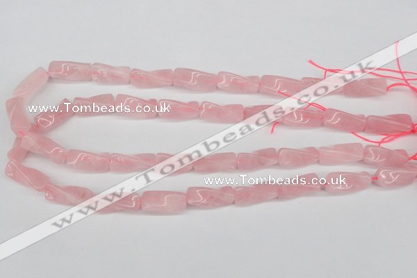 CTW133 15.5 inches 9*20mm twisted trihedron rose quartz beads
