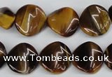 CTW14 15.5 inches 16mm twisted coin yellow tiger eye beads wholesale