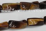 CTW140 15.5 inches 9*20mm twisted trihedron yellow tiger eye beads