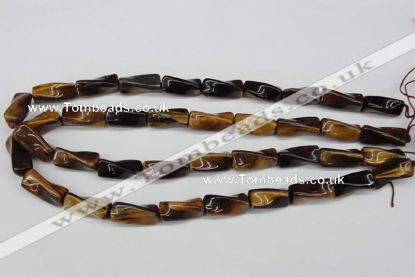 CTW140 15.5 inches 9*20mm twisted trihedron yellow tiger eye beads