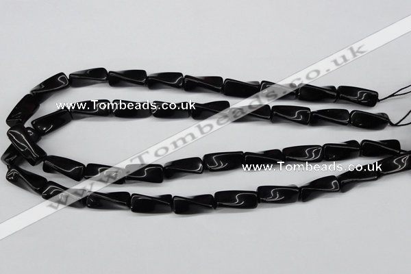 CTW141 15.5 inches 9*20mm twisted trihedron black agate beads