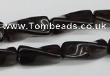 CTW145 15.5 inches 9*20mm twisted trihedron smoky quartz beads