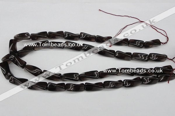 CTW145 15.5 inches 9*20mm twisted trihedron smoky quartz beads