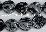 CTW15 15.5 inches 16mm twisted coin snowflake obsidian beads